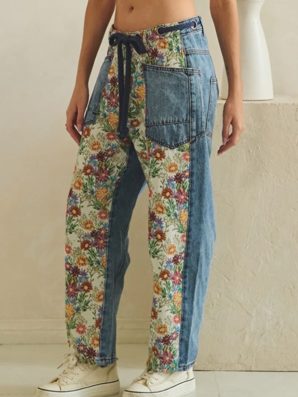 Oli & Hali Floral Patchwork Ankle Pants in Blue, Green, Yellow - Picture 10 of 16